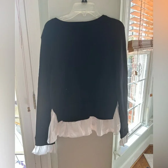 Anthropologie NWOT Black Crew Neck Sweater White Shirt Detail Attached Small - Picture 4 of 9